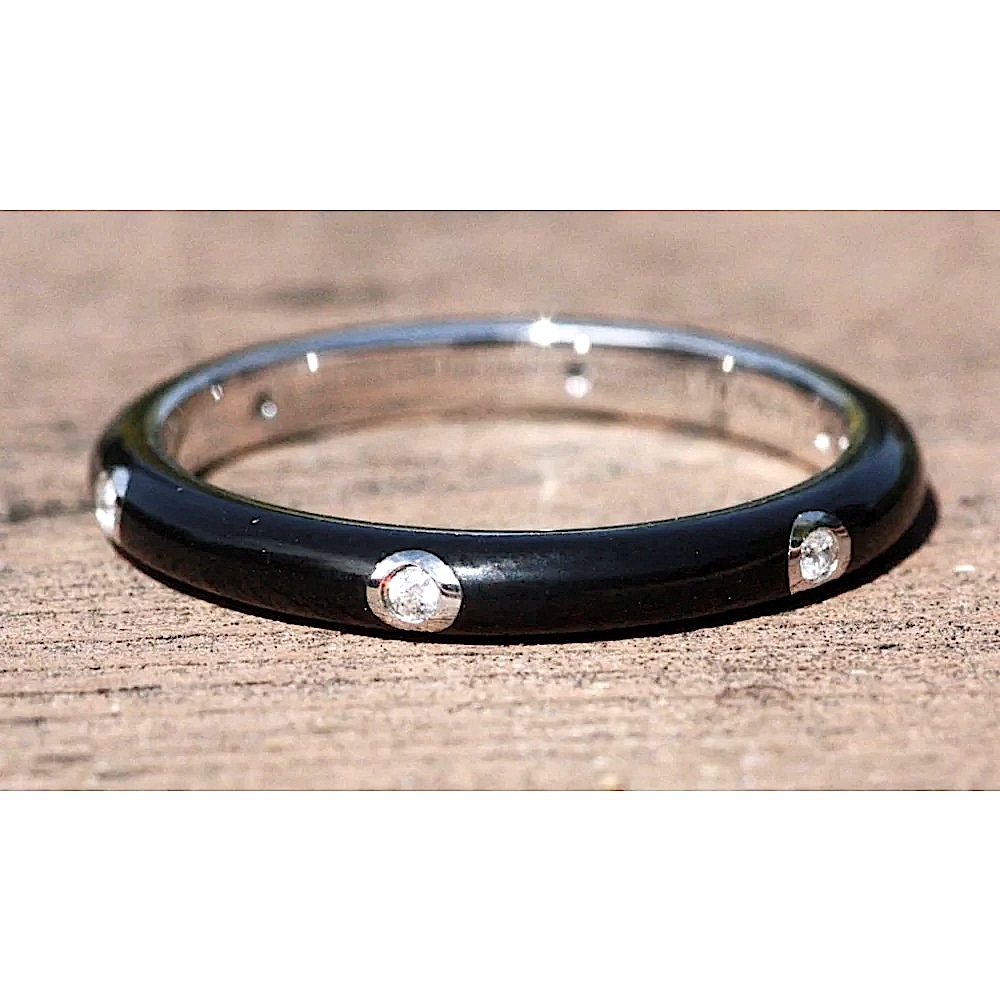 NEW Men’s Pave’ Diamond Black‎ Enamel 925 Sterling Silver Band Ring Size 10